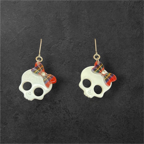 Jewelry - Skull Earrings with Plaid Bows